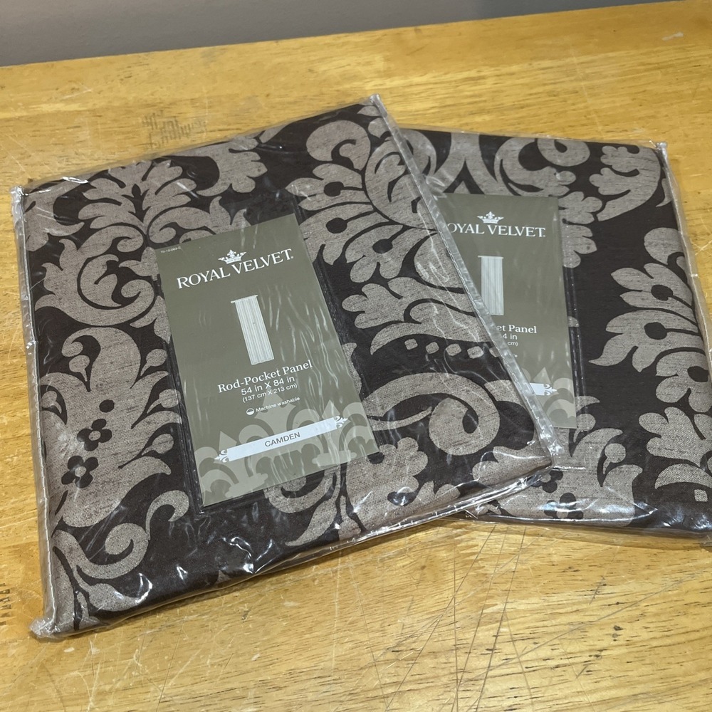 Royal Velvet (2) Rod-Pocket Camden Panels 50x84" Russet Brown‎ Shimmery Floral